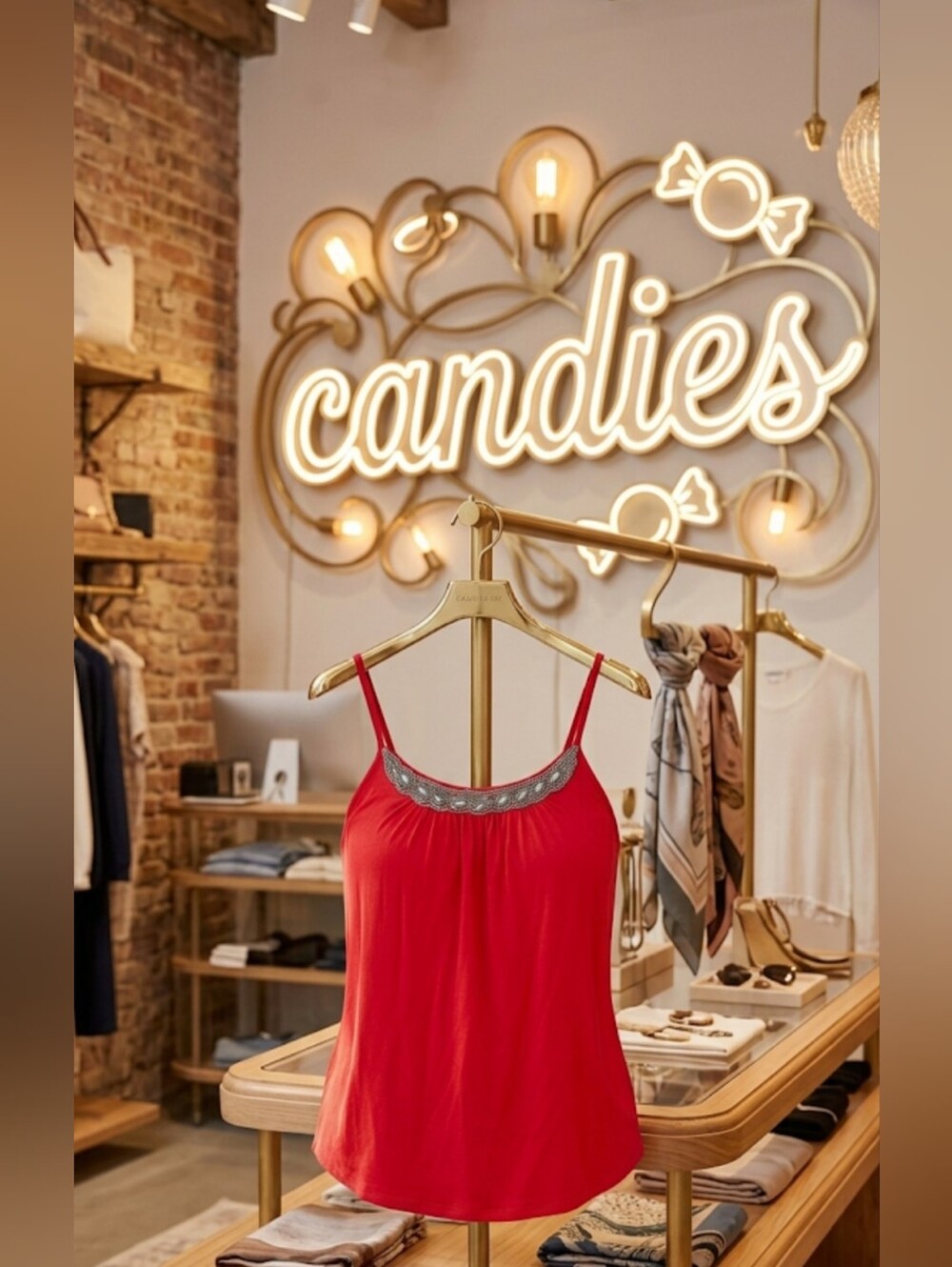 NWOT Candie's Red Embellished Cami Top Size XL